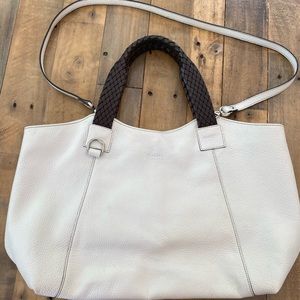 Claudia Firenze white leather neverfull oversized shoulder crossbody bag EUC